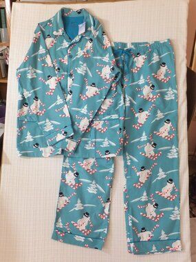 Nick & Nora Pajama Set Mens XL NWT Snowmen Aqua Parade 100% Cotton Button Up